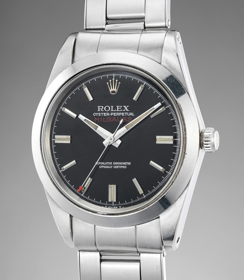 Rolex, Ref. 1019 inside caseback stamped III.68 A highly rare and attractive stainless steel antimagnetic wristwatch with black lacquer dial and bracelet