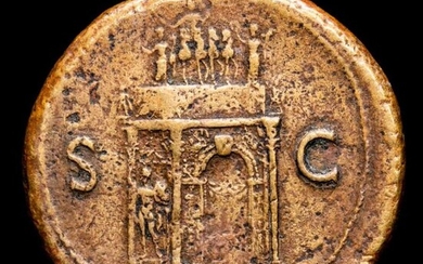 Roman Empire. Nero (AD 54-68). Orichalcum Sestertius,Lugdunum, AD 65 - Triumphal arch.