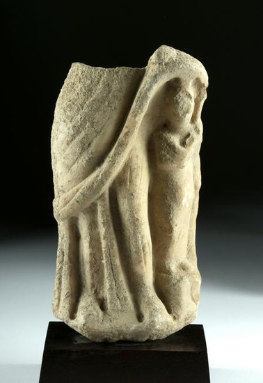 Roman Marble Draped Standing Goddess & Smaller Figure