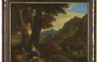 Roman School of the late 17th century "Resting during the flight to Egypt" oil on canvas (55.5x66.5 cm.) in…