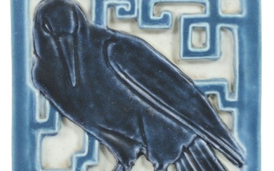Rookwood Pottery c. 1919 rook bird tile art trivet. 5 1/2"H x 5 1/2"W x 1"D