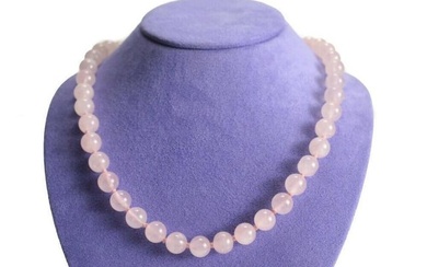 Rose Quartz Beaded Continuous Necklace knotted between