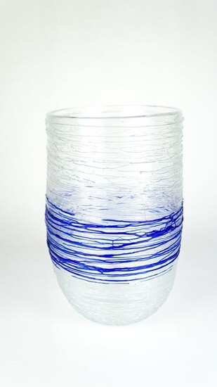 Rossi Matteo- Vase Glass threads Blue crystal (34 cm) - Glass