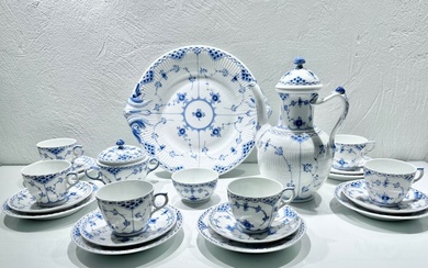 Royal Copenhagen - Coffee set for 6 (21) - Blue Fluted (Musselmalet) - Porcelain