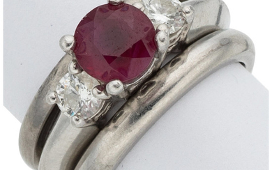Ruby, Diamond, Platinum Ring Set The ring set includes...