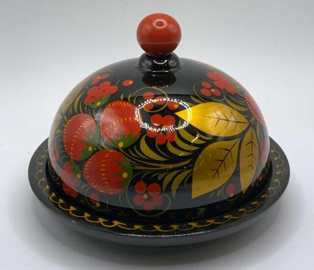 Russian Lacquer Wood Trinket Dish with Lid