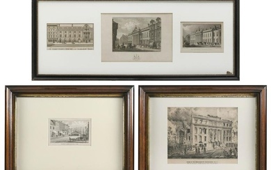 SIX ARCHITECTURAL PRINTS OF HISTORIC NEW YORK AND LONDON BUILDINGS 19th Century