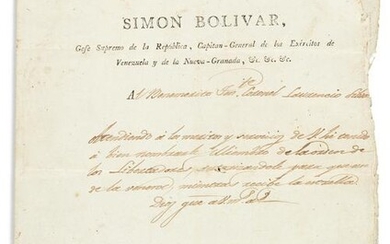 (SOUTH AMERICA.) BOLÍVAR, SIMÓN. Letter