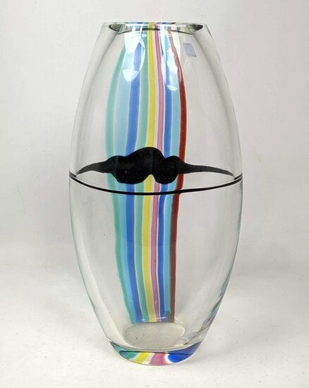 STEFANO TOSO Murano Italian Art Glass Vase. Clear Glass