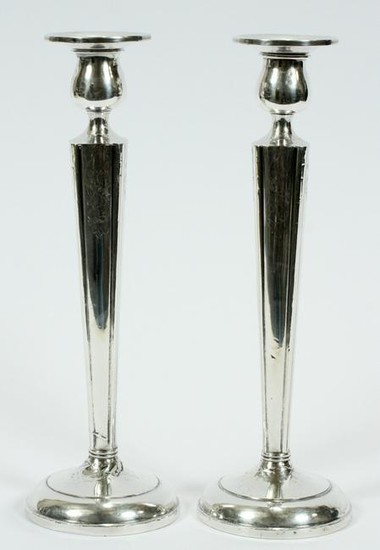 STERLING SILVER CANDLESTICKS, PAIR, H 9.5", DIA 3"