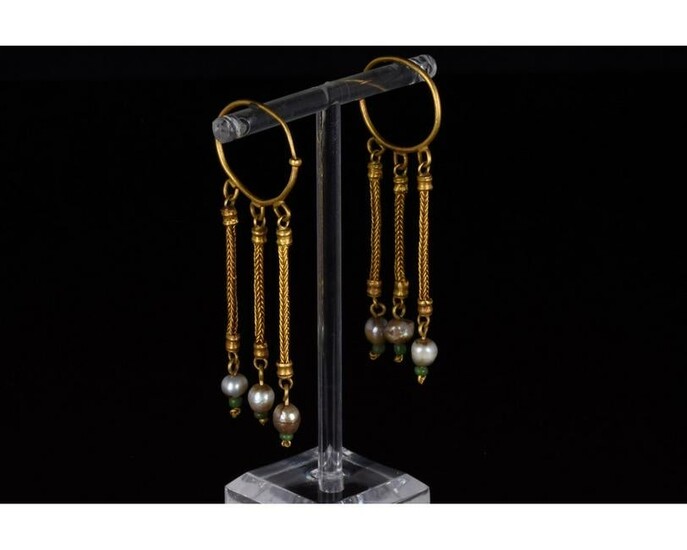 STUNNING GREEK HELLENISTIC GOLD EARRINGS WITH PEARLS