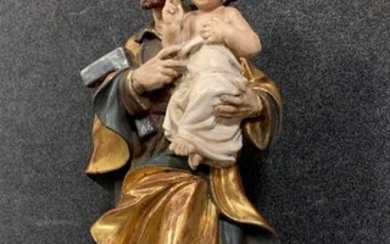Saint Joseph and the baby Jesus: Magnificent statue in polychrome wood and gilding from the 18th century - Wood - 19th century