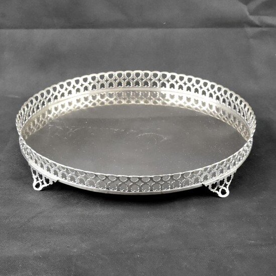 Salver, Footed salver, round gallery tray - .833 silver - Portugal - Mid 20th century