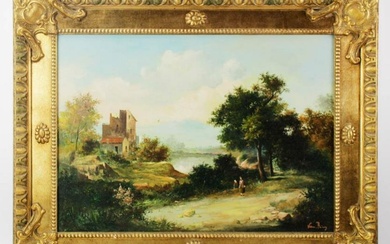 Sam Ring, Castle by Pond, Oil on Canvas