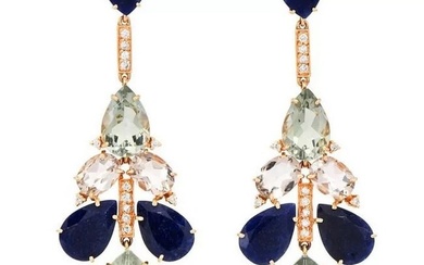 Sapphire Green Amethyst Diamond 18k Gold Chandelier Earrings