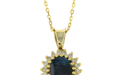 Sapphire & diamond pendant, 18ct gold chain