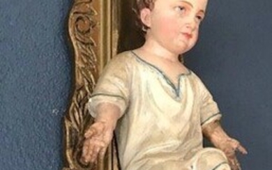 Sculpture, Baby Jesus on console - Polychrome painted - 70 cm - Plaster, Wood - ca 1920/1930