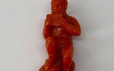 Sculpture, "Pan playing the flute" - Coral - Early 19th century