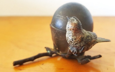 Sculpture, Viennese bronze - bird with egg (container) - Bronze, Bronze (cold painted) - Early 20th century