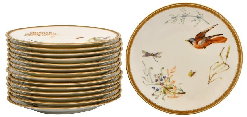 Set of 16 Porcelain Plates with Birds