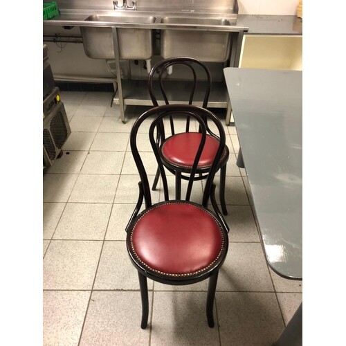Set of 4 bentwood restaurant chairs with red leather upholst...