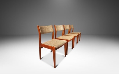 Set of Four (4) Danish Mid-Century Modern Dining Chairs in Solid Teak & Original Fabric by D-SCAN