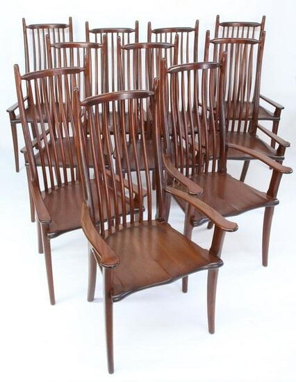 Set of Ten Stephen Swift High Back Mahogany Dining Chairs, circa 1998