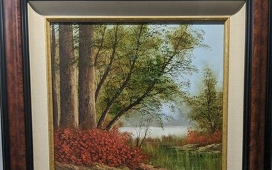 Signed C Inness Watercolor River Scene Oil Painting