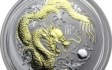 Silver Dollar, 2012, Year of the Dragon, Gold Plated, Australia, NGC MS-69