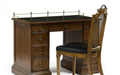 Sligh, Diminutive Burlwood Kneehole Desk and Chair