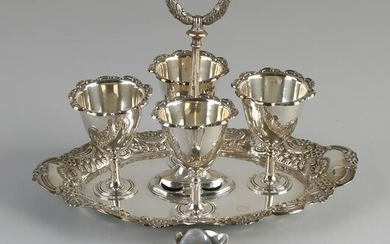 Special silver egg cup set, 925/000, with an oval