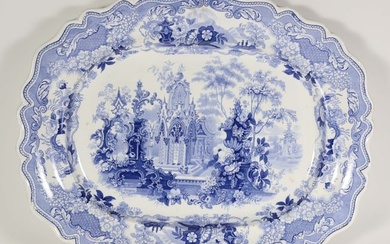 Staffordshire Blue and White "Sicilian" Pattern Meat Platter, 19th Century