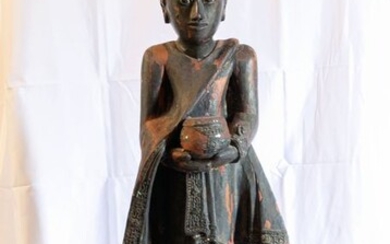 Statue (1) - Hardwood - Monk - Laos - Late 19th century