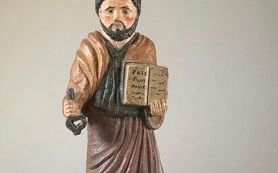 Statue of Saint Peter in polychrome wood. XIXth century.