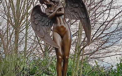 Statue, sculptuur of the winged night - 65 cm - bronze marble