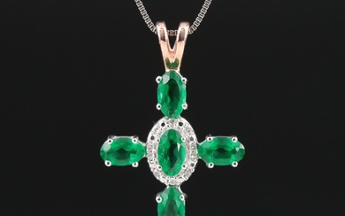 Sterling Glass and Diamond Cross Necklace