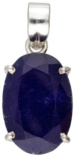 Sterling silver pendant set with sapphire.