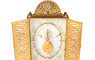 Swiss, In the manner of Jaeger-LeCoultre. A Gilt Metal Decorative Mantel Timepiece
