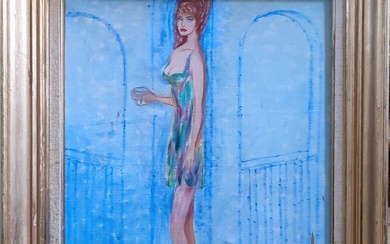 TOUCHAGUES Louis (1893-1974) Femme debout sur fond bleu Toile signée en bas à gauche Haut....