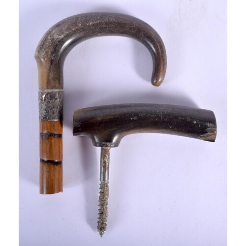 TWO 19TH CENTURY MIDDLE EASTERN CARVED RHINOCEROS HORN CANE ...