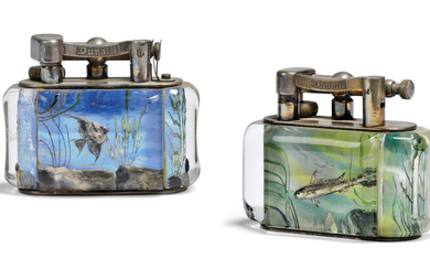 TWO DUNHILL PLATED-METAL AND LUCITE 'AQUARIUM' LIGHTERS, MID-20TH CENTURY