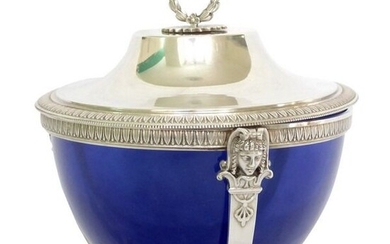 Teapot, Sugar bowl in solid silver and blue crystal, hallmark Minerva - .950 silver - Paul Canaux - France - Late 19th century