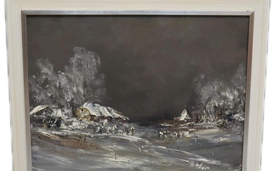 Teun Gijssen (1910-2003), gesign. l.o., winterlandschap met figuren, olieverf op...