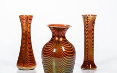 Three Imperial Art Glass "Lead Lustre" Iridescent Vases