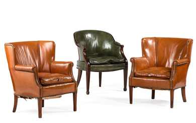 Three Leather Upholstered Armchairs