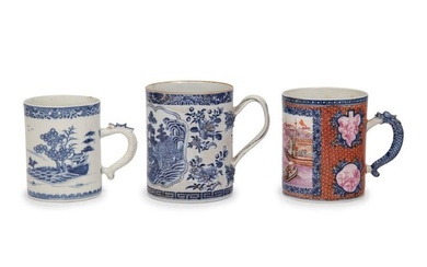 Three Oversized Chinese Export Porcelain Mugs