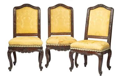 Three Régence Carved Walnut Side Chairs