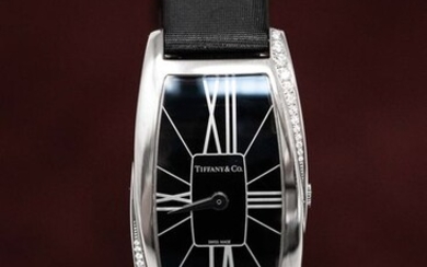 Tiffany & Co. - Gemea Ladies Diamond Watch 18k White Gold Black Satin Strap - Z6401.10.40F10A40E - Women - Brand New
