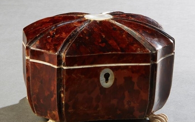 Tortoise Shell and Bone Tea Caddy, 19th c., of oval