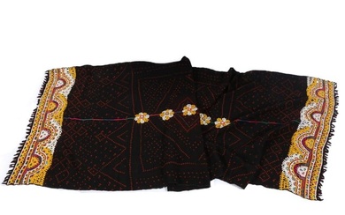 Traditional Rabari Indian tribal embroidered wool ceremonial wedding shawl. 112"H x 42"W